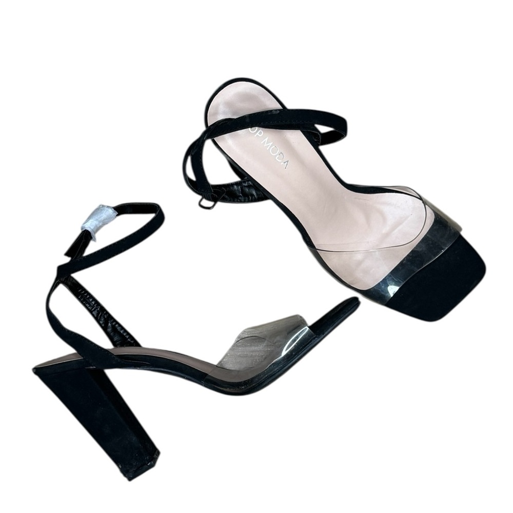 NWOT Black and Clear Strappy Heels